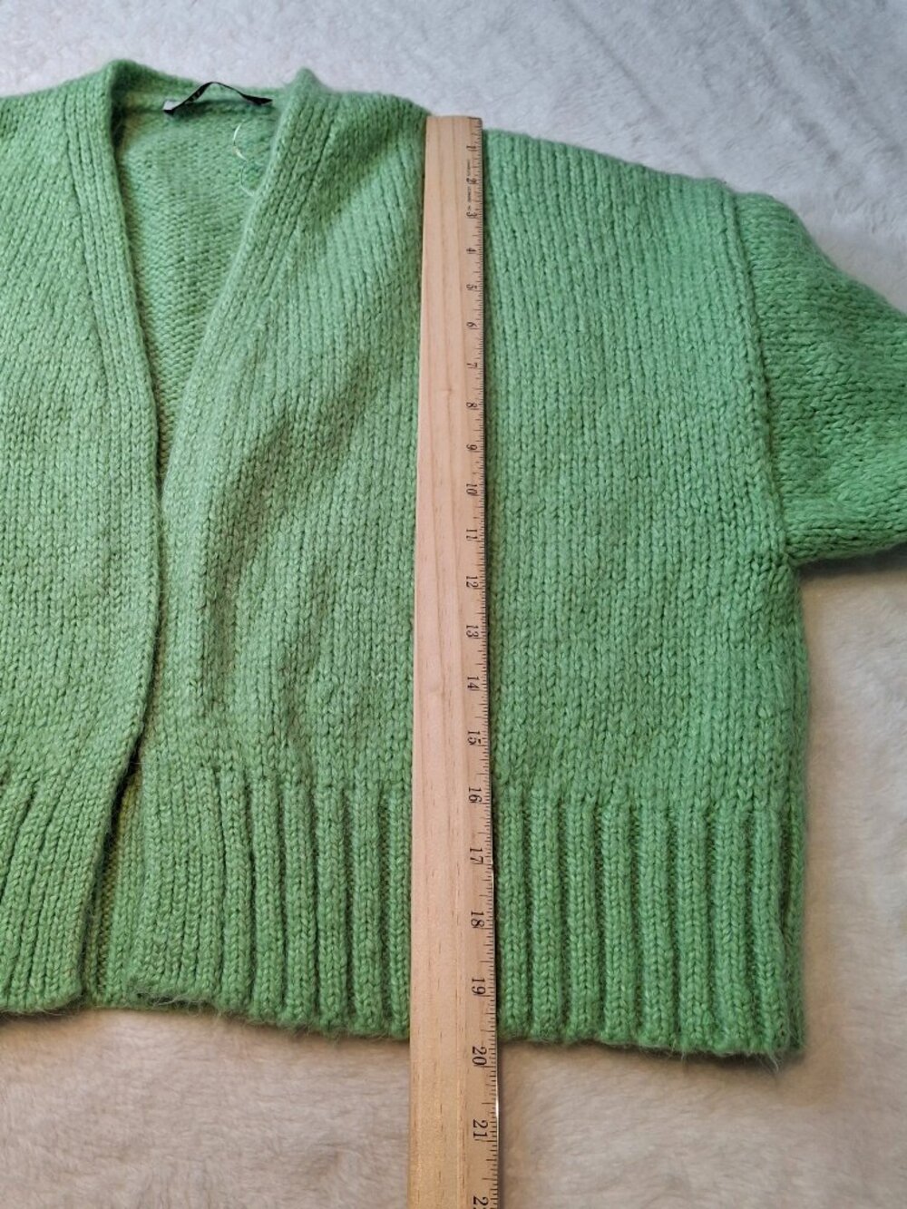 Zara Cardigan Sweater Sz L Crop Open Front Boho Preppy Grandmacore Green - Picture 8 of 9